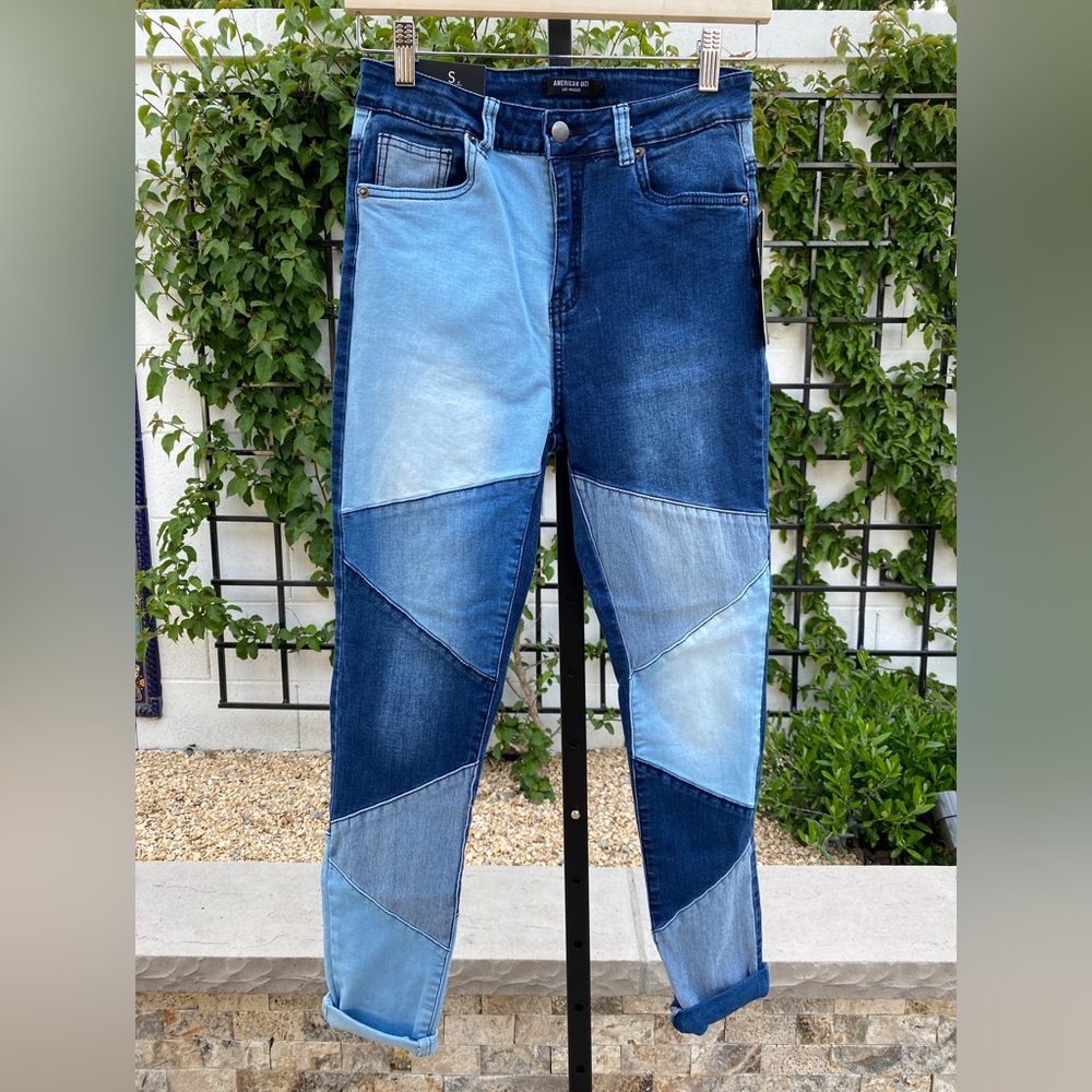 American Bazi Patchwork Denim High Waist Skinny Jeans